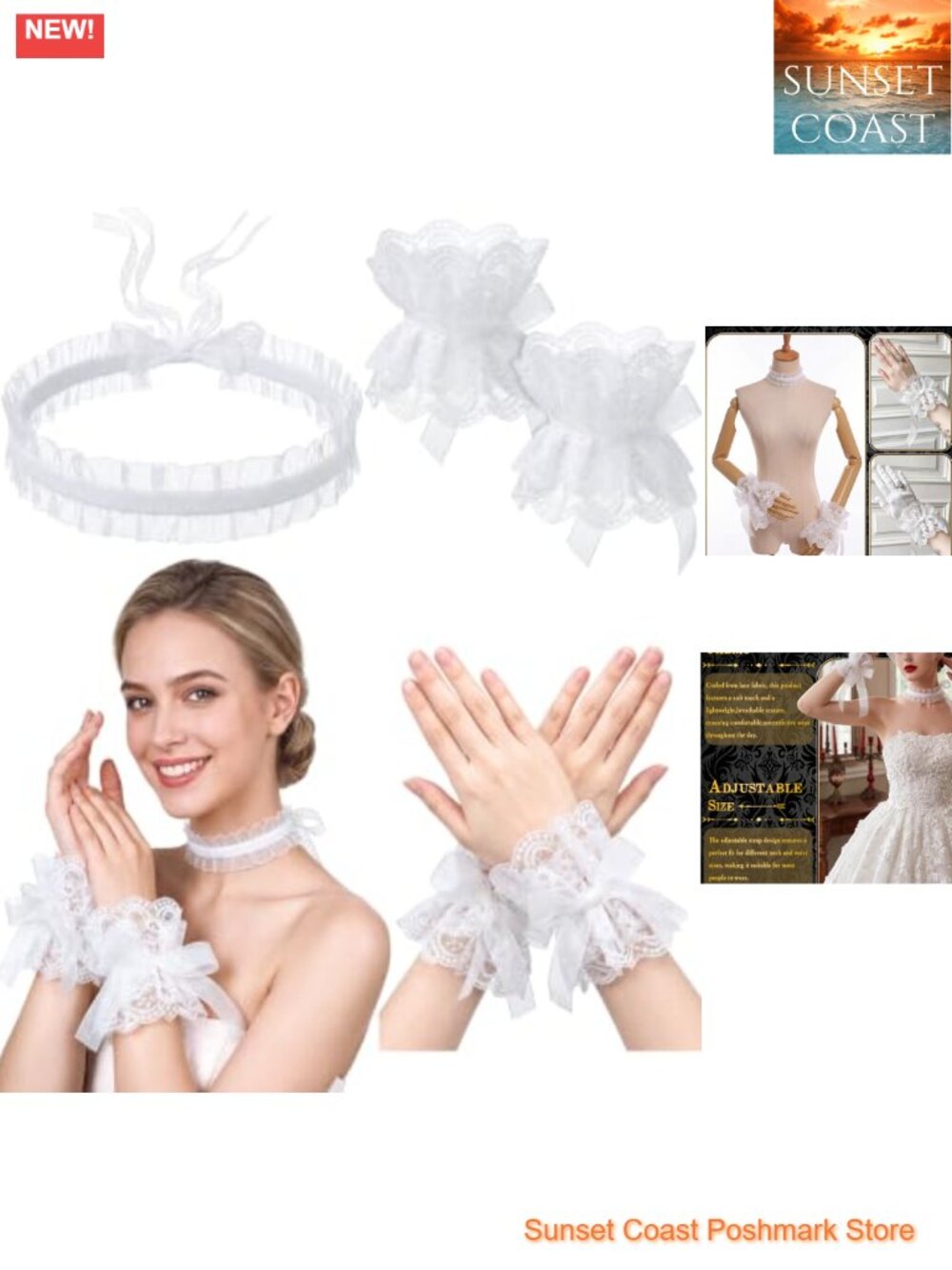 Lace Collar and Wrist Cuffs Set Victorian Cosplay Costume Accessories
